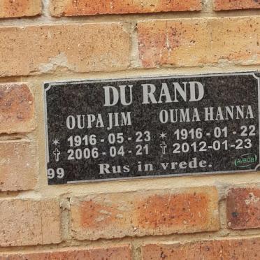 RAND Jim, du 1916-2006 &amp; Hanna 1916-2012