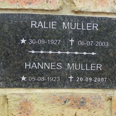 MULLER Hannes 1923-2007 &amp; Ralie 1927-2003