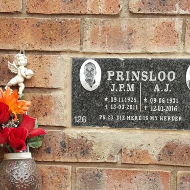 PRINSLOO J.P.M. 1925-2011 &amp; A.J. 1931-2016