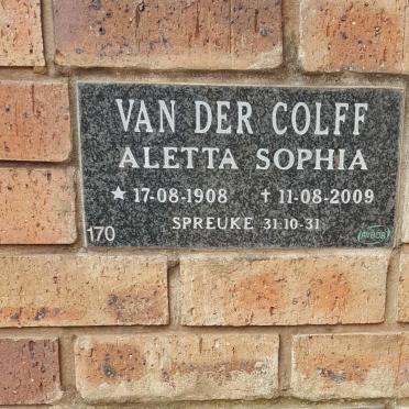 COLFF Aletta Sophia, van der 1908-2009