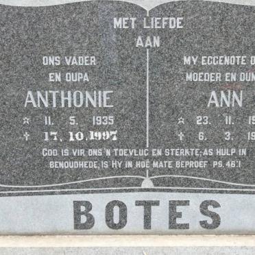 BOTES Anthonie 1935-1997 &amp; Ann 1947-1992