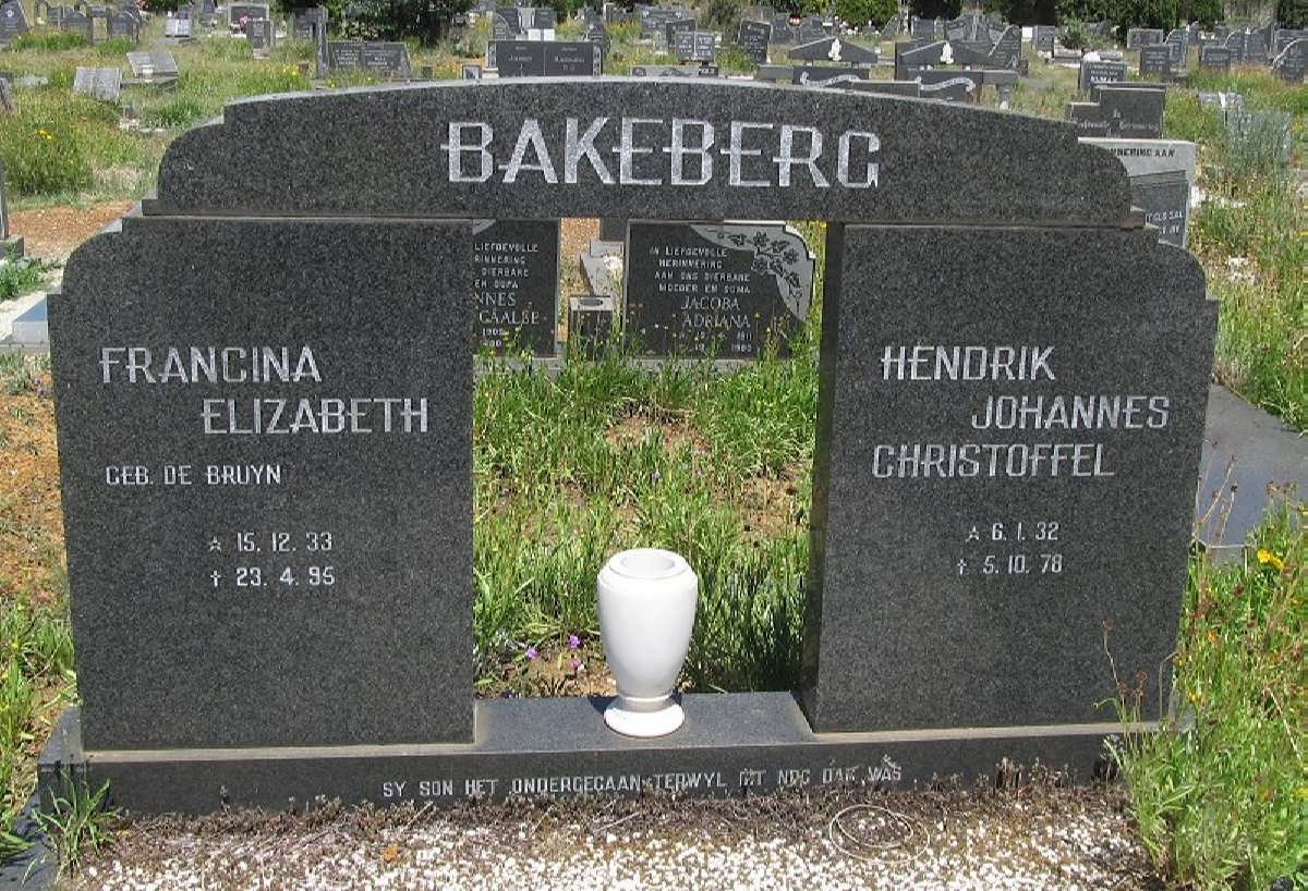 BAKEBERG Hendrik Johannes Christoffel 1932-1978 &amp; Francina Elizabeth DE BRUYN 1933-1995