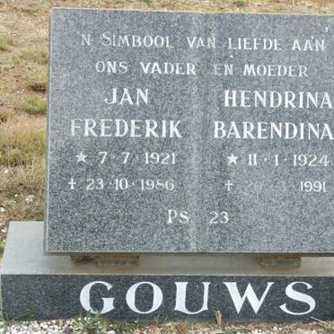 GOUWS Jan Frederik 1921-1986 &amp; Hendrina Barendina 1924-1991
