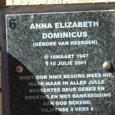 DOMINICUS Anna Elizabeth nee VAN HEERDEN 1947-2001