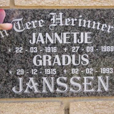 JANSSEN Gradus 1915-1993 &amp; Jannetjie 1916-1989
