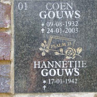 GOUWS Coen 1932-2003 &amp; Hannetjie 1942-