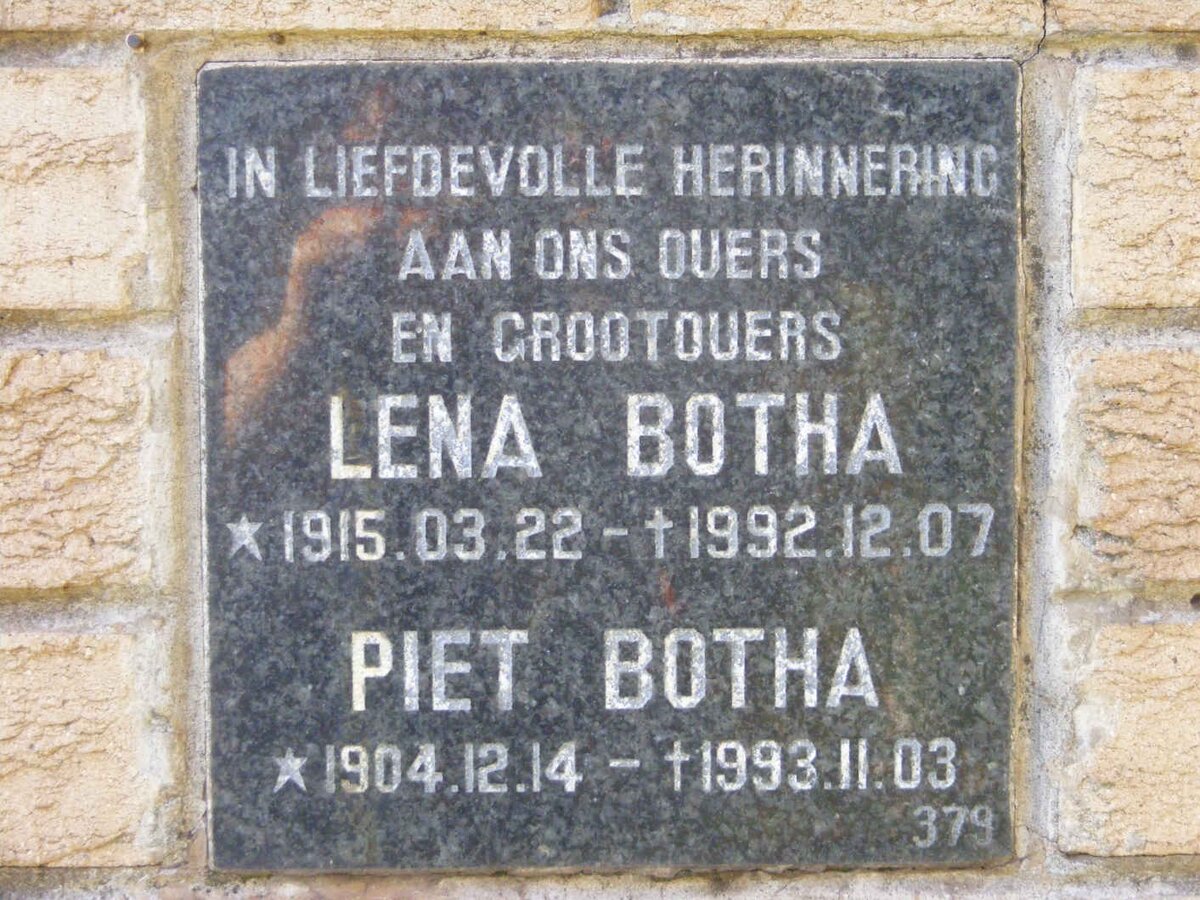 BOTHA Piet 1904-1993 &amp; Lena 1915-1992