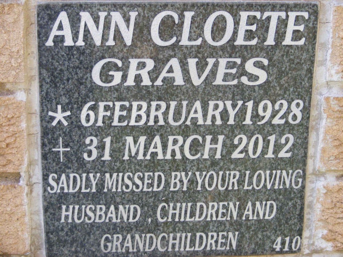 GRAVES Ann Cloete 1928-2012