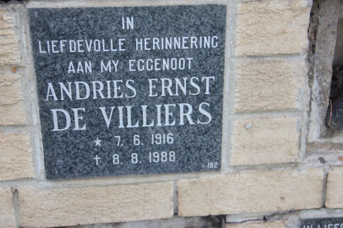 VILLIERS Andries Ernst, de 1916-1988