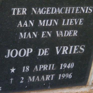 VRIES Joop, de 1940-1996