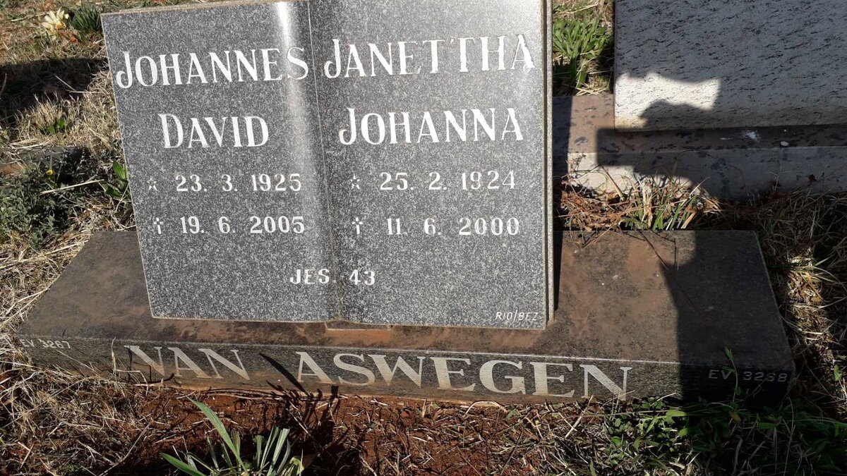 ASWEGEN Johannes David, van 1925-2005 & Janettha Johanna 1924-2000