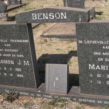 BENSON Solomon J.M. 1910-1986 & Maria H. 1920-1996