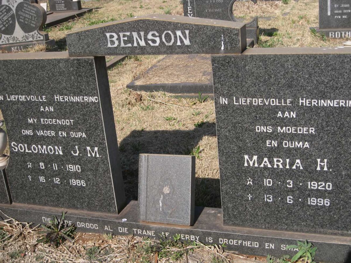 BENSON Solomon J.M. 1910-1986 & Maria H. 1920-1996