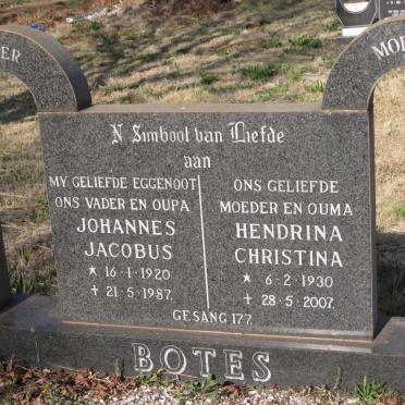 BOTES Johannes Jacobus 1920-1987 & Hendrina Christina 1930-2007
