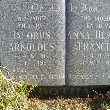 BOTHA Jacobus Arnoldus 1917-1997 &amp; Anna Hester Francina  1922-1997