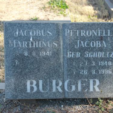 BURGER Jacobus Marthinus 1941- &amp; Petronella Jacoba SCHOLTZ 1948-1996