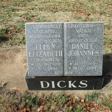 DICKS Daniel Johannes 1914-1994 &amp; Ellen Elizabeth 1920-1992
