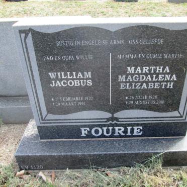 FOURIE William Jacobus 1922-1991 &amp; Martha Magdalena Elizabeth 1928-2010