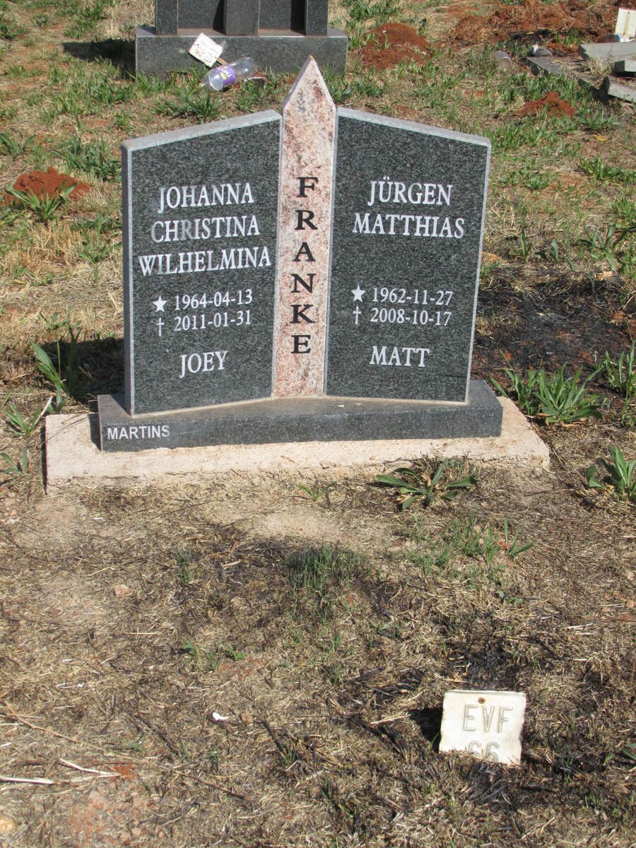 FRANKE Jurgen Matthias 1962-2008 & Johanna Christina Wilhelmina 1964-2011