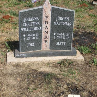 FRANKE Jurgen Matthias 1962-2008 & Johanna Christina Wilhelmina 1964-2011
