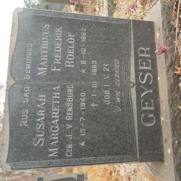 GEYSER Susarah Margaretha nee J.v. RENSBURG 1940-1963 :: GEYSER Marthinus Frederik Roelof 1962-1963