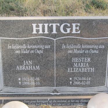 HITGE Jan Abraham 1921-1998 &amp; Hester Maria Elizabeth 1924-2006