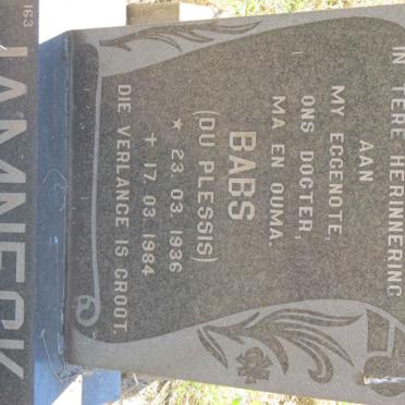 JAMNECK Babs nee DU PLESSIS 1936-1984