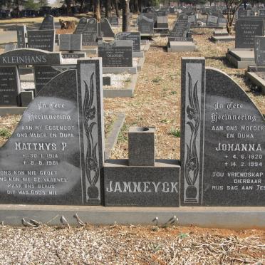 JAMNEYCK Matthys P. 1914-1981 &amp; Johanna C. 1920-1994