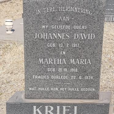 KRIEL Johannes David 1917- 1974 &amp; Martha Maria 1918-1974