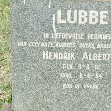 LUBBE Hendrik Albertus 1912-1954
