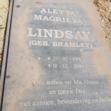 LINDSAY Aletta Magrieta nee BRAMLEY 1918-2004