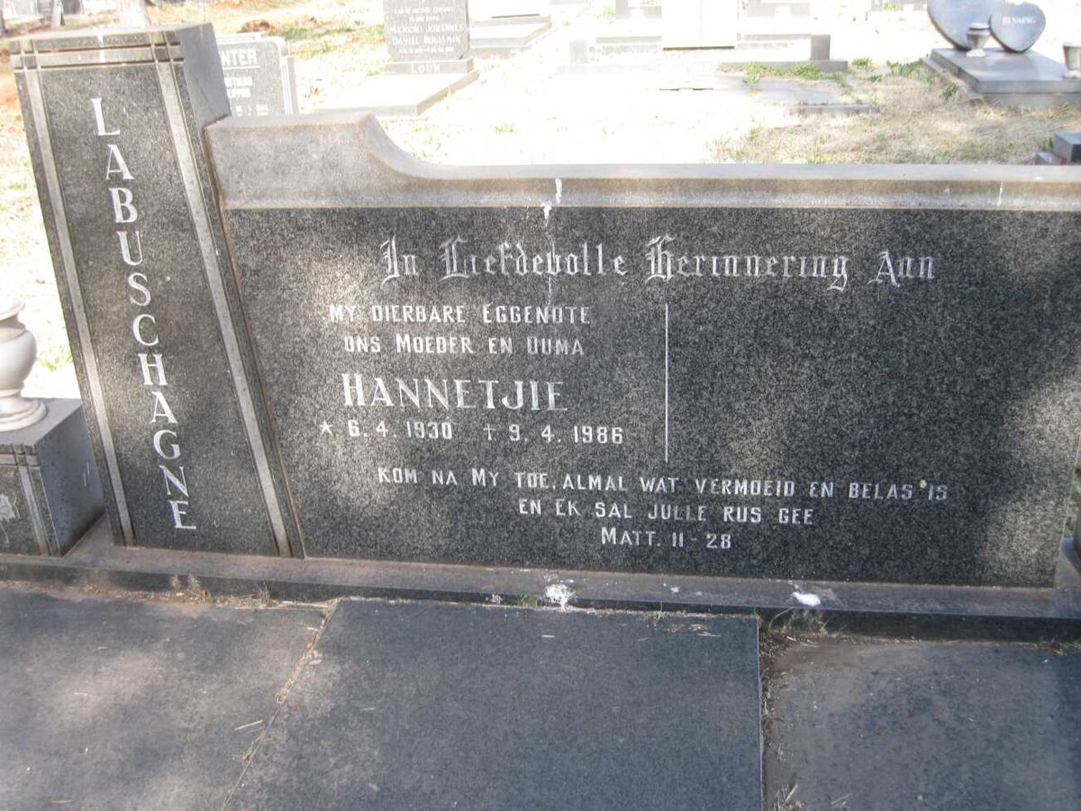 LABUSCHAGNE Hannetjie 1930-1986