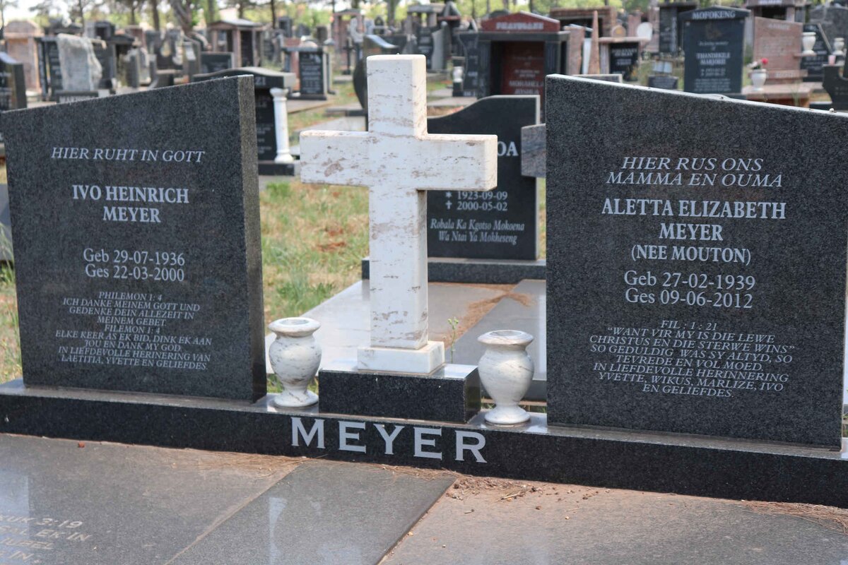 MEYER Ivo Heinrich 1936-2000 & Aletta Elizabeth MOUTON 1939-2012