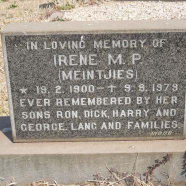 MEINTJIES Irene M.P. 1900-1979