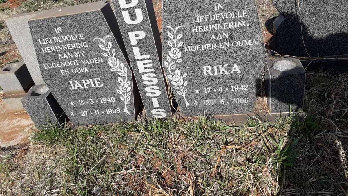 PLESSIS Japie, du 1940-1999 & Rika 1942-2006 