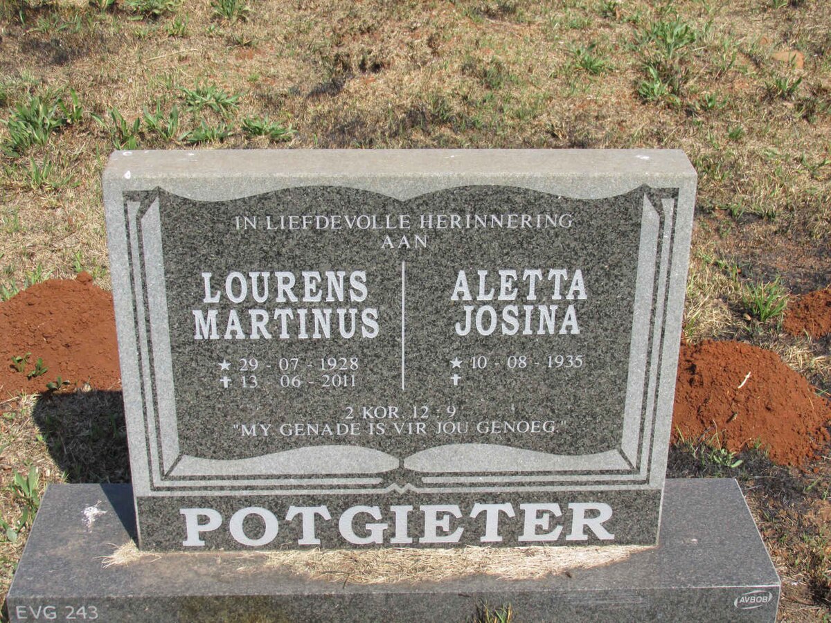 POTGIETER Lourens Martinus 1928-2011 & Aletta Josina 1935- 