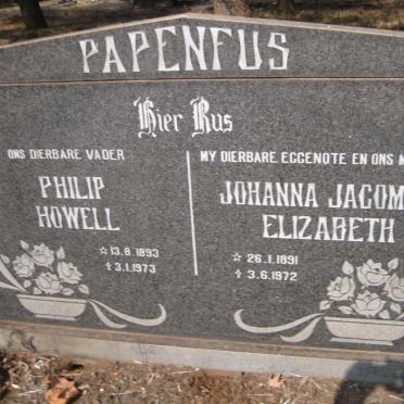 PAPENFUS Philip Howell 1893-1973 &amp; Johanna Jacomina Elizabeth 1891-1972