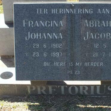 PRETORIUS Abraham Jacobus 1911-1995 &amp; Francina Johanna 1902-1997