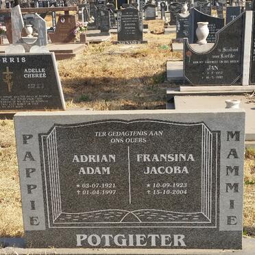 POTGIETER Adrian Adam 1921-1997 &amp; Fransina Jacoba 1923-2004