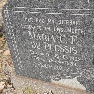 PLESSIS Maria C.E., du nee BRITS 1892-1959
