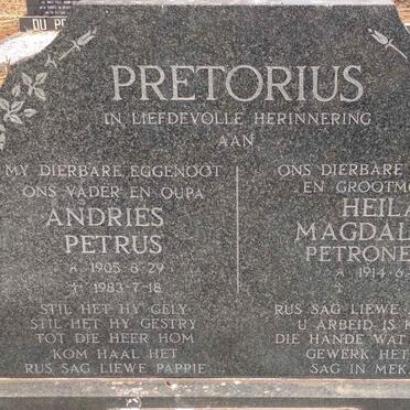 PRETORIUS Andries Petrus 1905-1983 &amp; Heila Magdalena Petronella 1914-