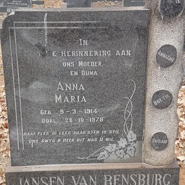 RENSBURG Anna Maria, Jansen van 1914-1978