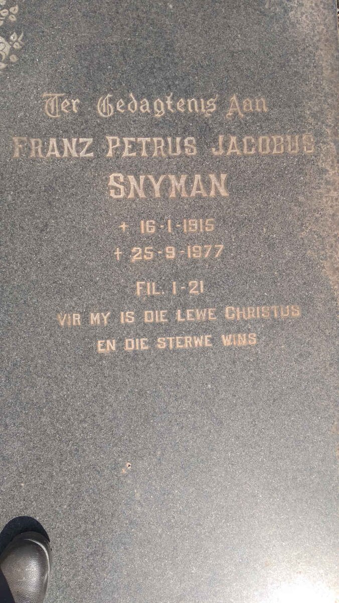 SNYMAN Franz Petrus Jacobus 1915-1977