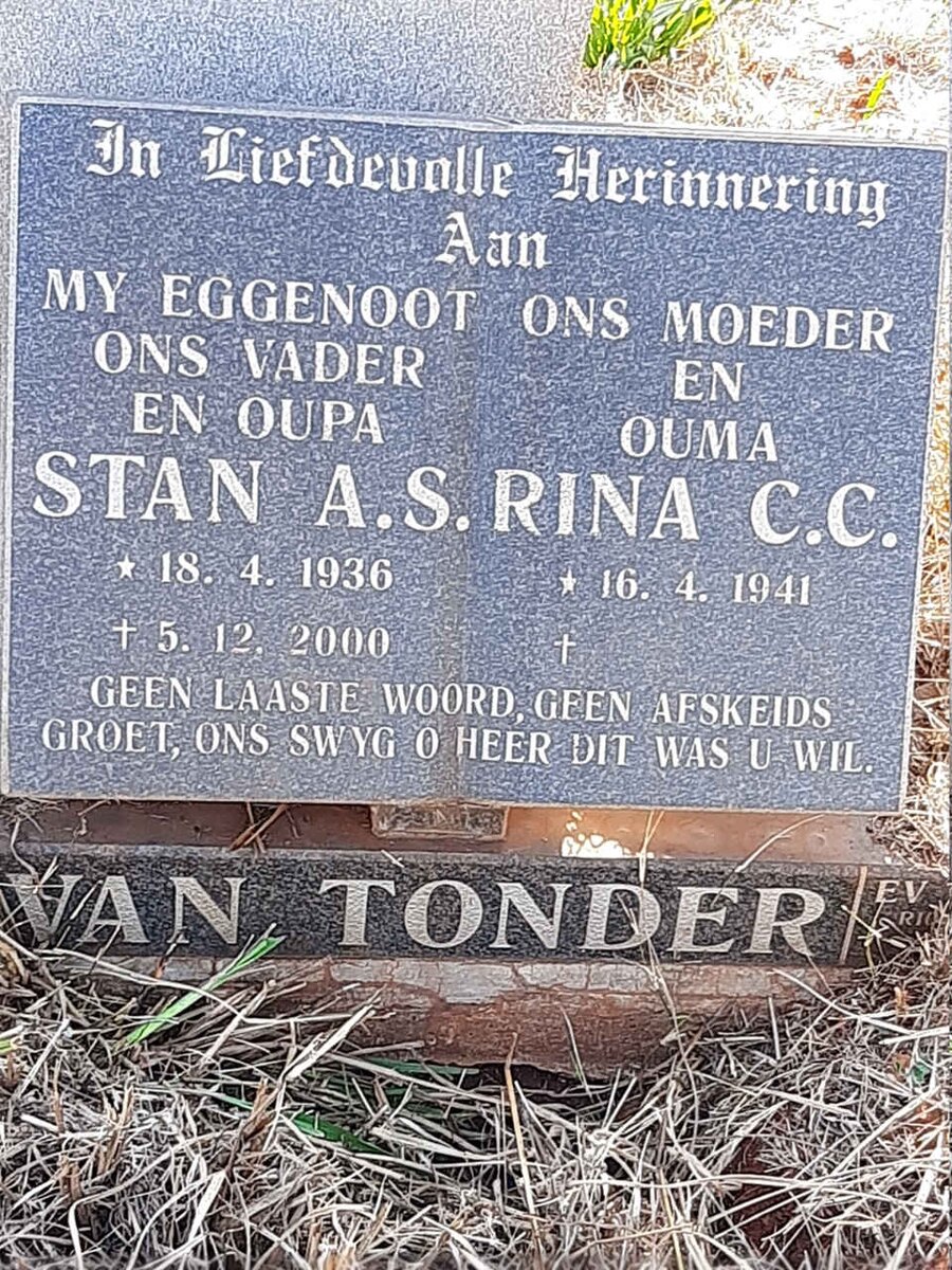 TONDER Stan A.S. 1936-2000 & Rina C.C. 1941-