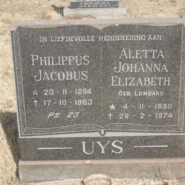 UYS Philippus Jacobus 1884-1983 &amp; Aletta Johanna Elizabeth LOMBARD 1890-1974