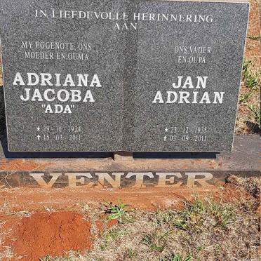 VENTER Jan Adrian 1935-2011 & Adriana Jacoba 1934-2011