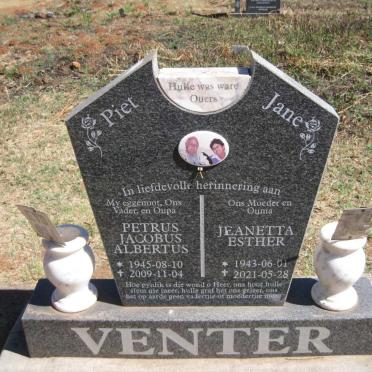 VENTER Petrus Jacobus Albertus 1945-2009 &amp; Jeanetta Esther 1943-2021