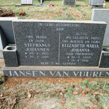VUUREN Stephanus Johannes, Jansen van 1921-1996 &amp; Elizabeth Maria Johanna PRETORIUS 1925-1991