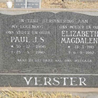 VERSTER Paul J.S. 1906-1980 &amp; Elizabetha Magdalena 1910-1992
