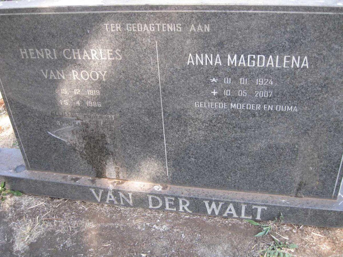 WALT Henri Charles Van Rooy, van der 1919-1986 & Anna Magdalena 1924-2007
